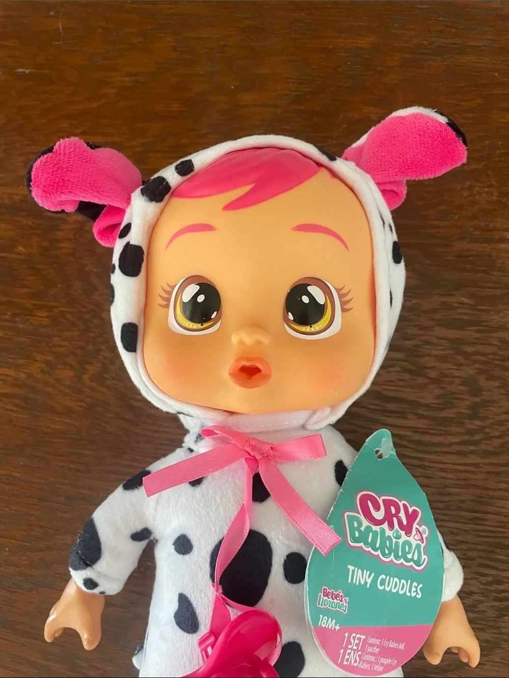 Tiny Cuddles Dalmatian Plush Doll - Pink & White like new
